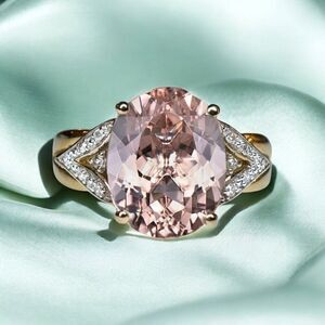 14K Gold- Natural Morganite & Diamond Ring - 2.35CTTW -Size 7- Oval Cut - 3g